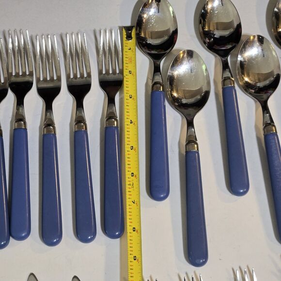 48pc Villeroy & Boch Stainless Flatware Periwinkle Blue Resin Handle forks spoon - Picture 9 of 11